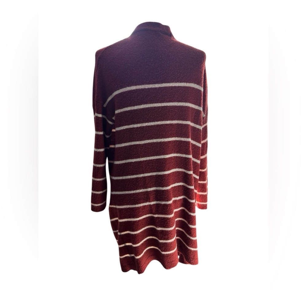 Striped Burgundy Open-Front Sweater Large - Picture 2 of 4
